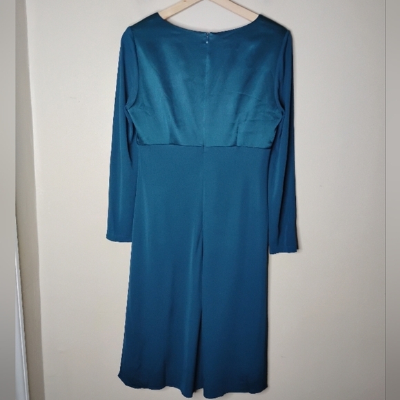 Vintage Talbots Teal Bow-Bust Midi Dress | Silk Bodice | Long Sleeve | 6P - Picture 5 of 9